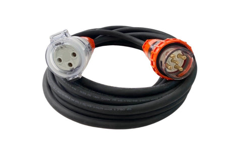 32 Amp 5 Pin 3 Phase, to 32 Amp 3 Pin Single Phase, 1m Adapter Extension Lead