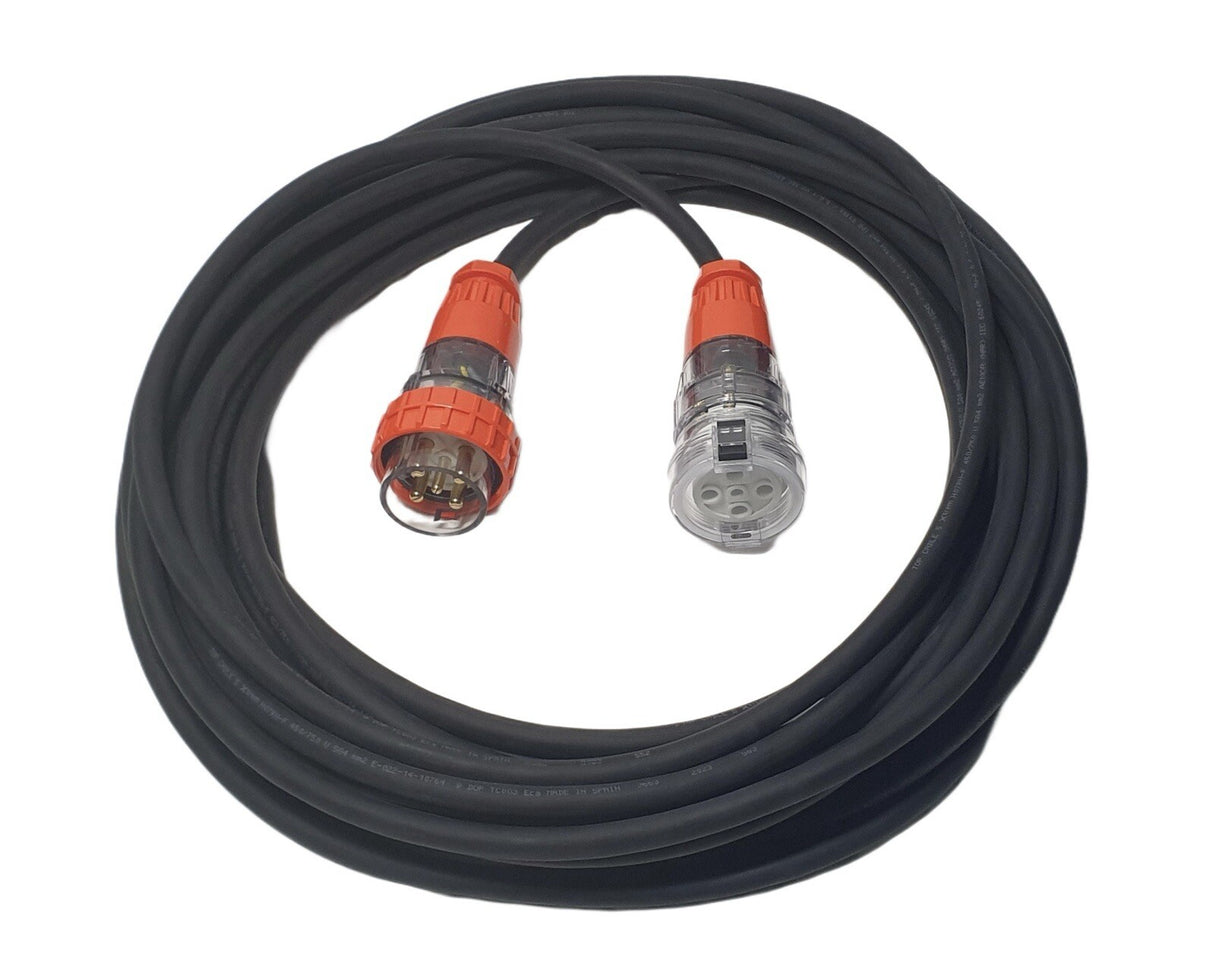32 Amp 25m Extension Lead, 3 Phase, 5 pin, 415V 32A 25mt Cable 4.0mm² Rubber 3Ph