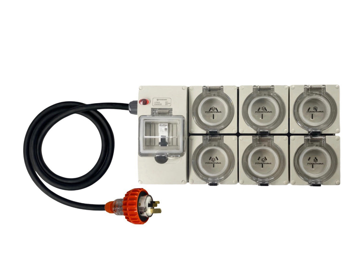 Power Board 15 Amp 3 Pin Single Phase to 6 x 15 Amp 3 pin single Phase outlets