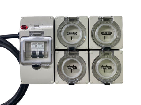 Portable Power board 10 Amp 3 phase 5 pin supply to 4 x 240v 10 Amp RCBO outlets