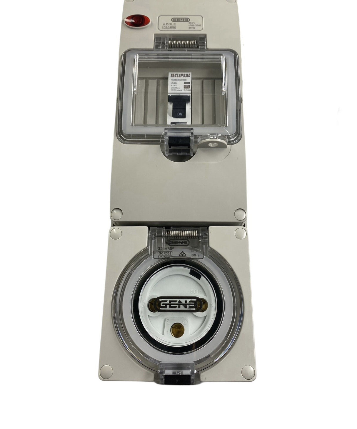 Portable Power board 32 Amp 3 phase 5 pin supply to 1 x 32 Amp 3 Pin RCBO outlet