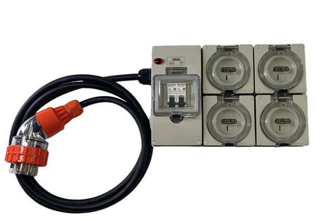 Portable Power board 20 Amp 3 phase 5 pin supply to 4 x 240v 15 Amp RCBO outlets