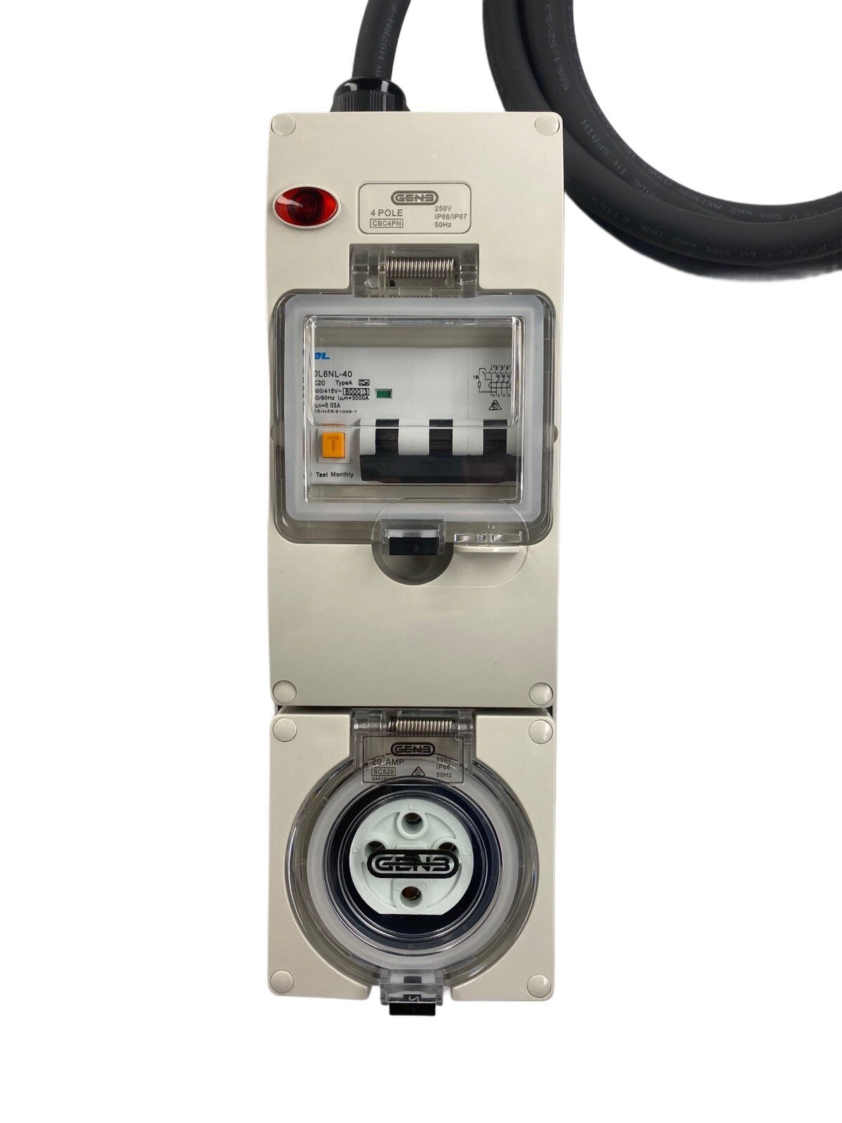 Portable Power board 32 Amp 3 phase 5 pin supply to 20 Amp 5 Pin RCBO outlet