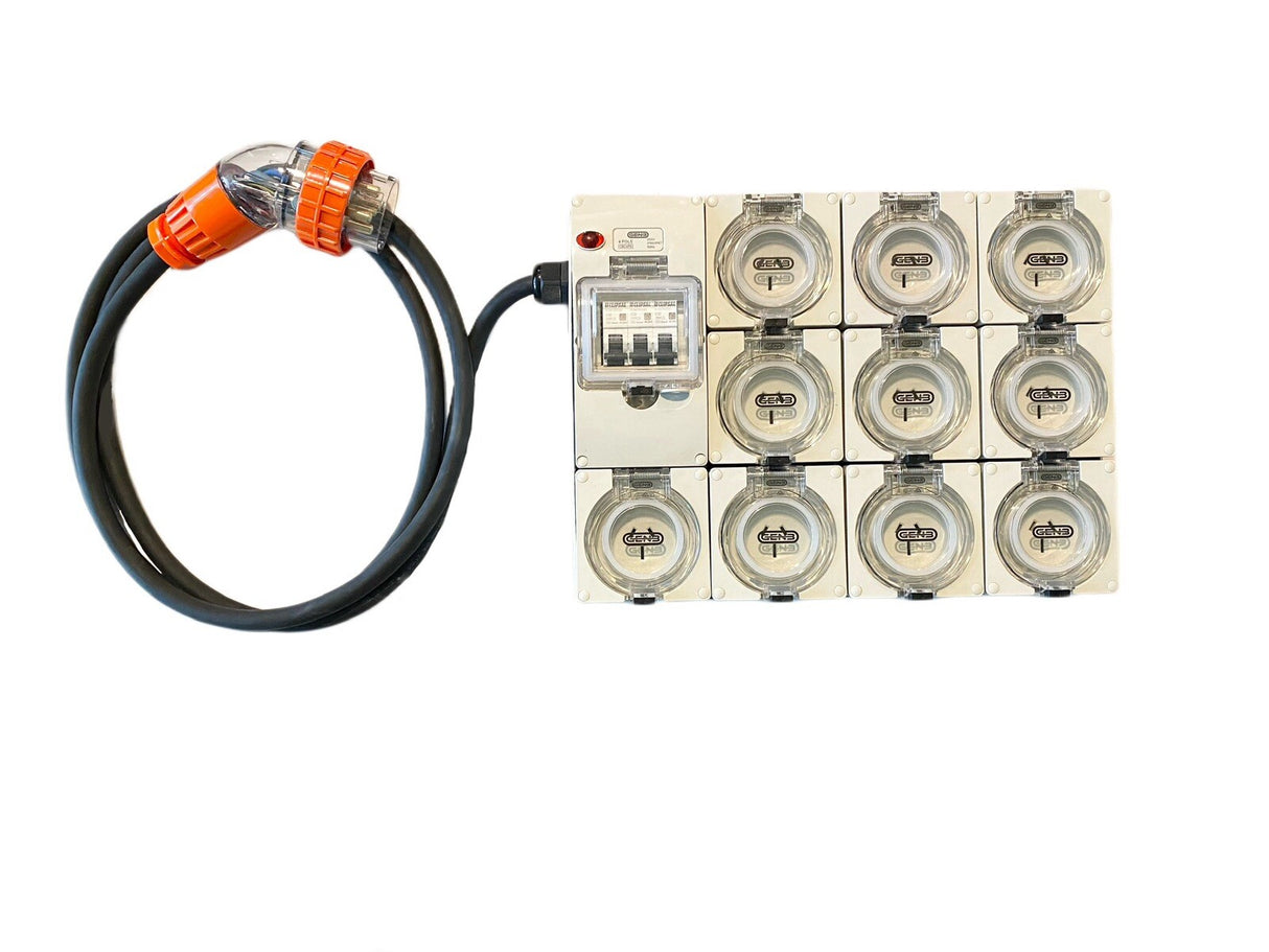 Portable Power board adapter 32 Amp 3 phase 5 pin to 10 x 15A 240v RCBO outlets