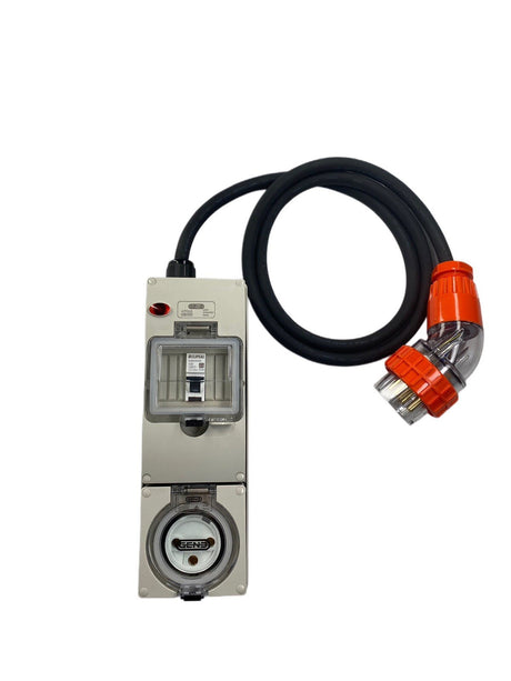 Portable Power board 32 Amp 3 phase 5 pin supply to 1 x 32 Amp 3 Pin RCBO outlet