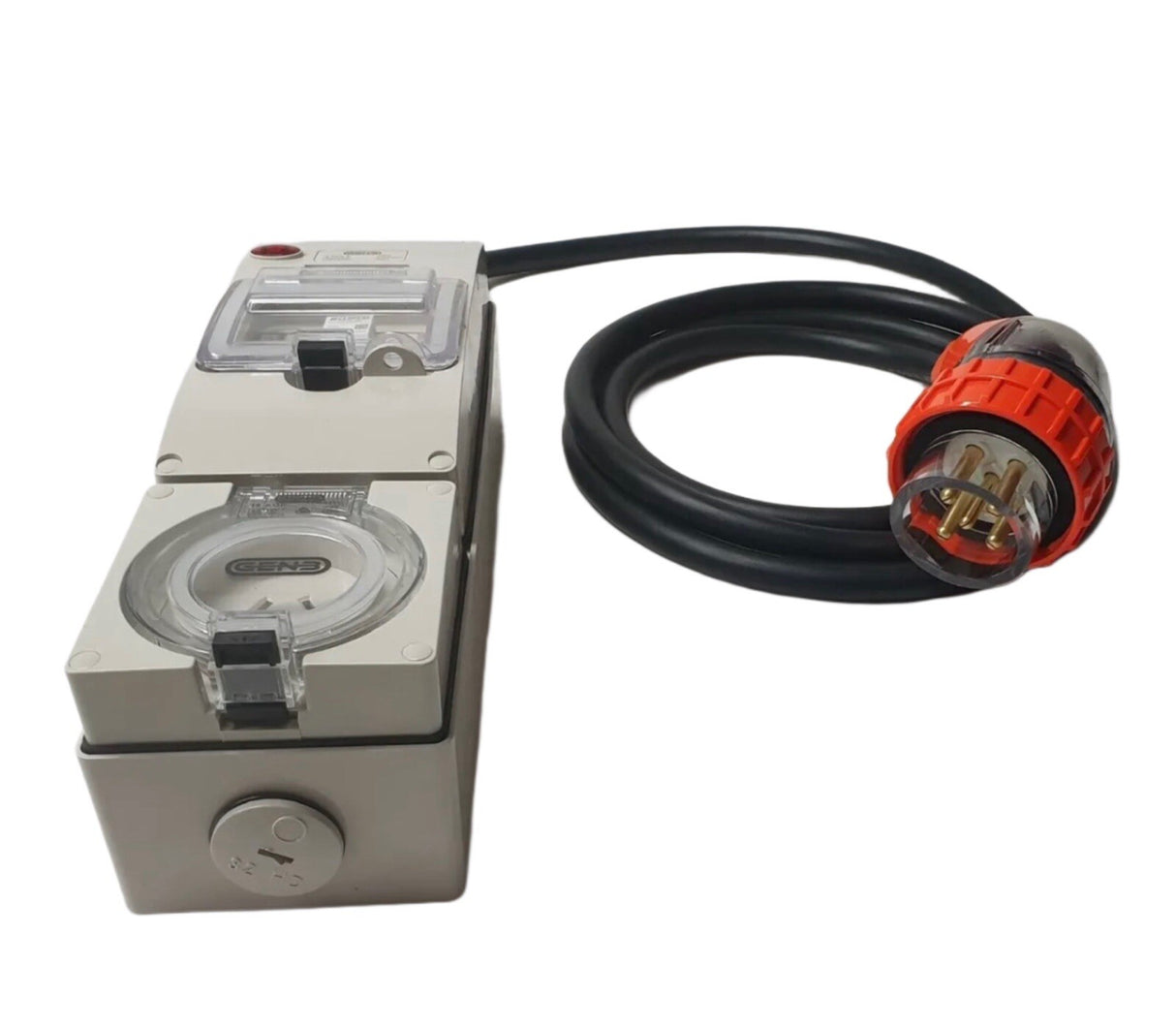 Portable Power board 32 Amp 3 phase 5 pin supply to 240v 20 Amp 3 Pin outlet