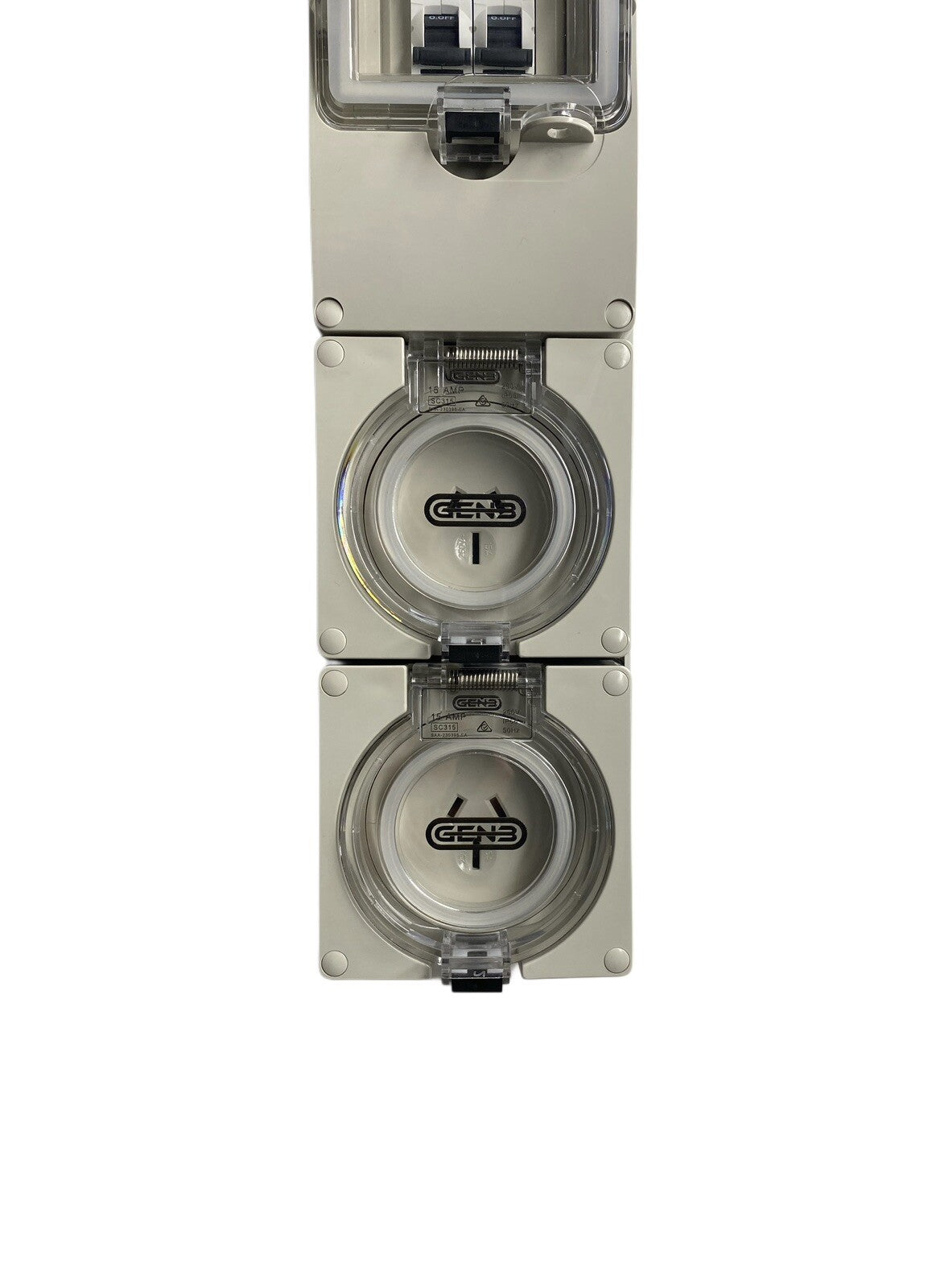 Portable Power board 32 Amp 1 phase 3 pin supply to 2 x 240v 15 Amp RCBO outlets