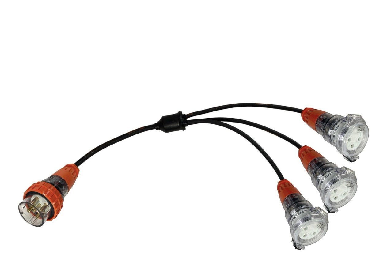 Splitter Lead Adapter 32 Amp 5 Pin 3 Phase to 3 x 32 Amp 3 Pin Single Phase 240V