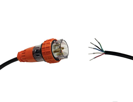 Appliance Lead 40 Amp 5 Pin Round Three Phase Plug with Bootlace Pins/or Lugs