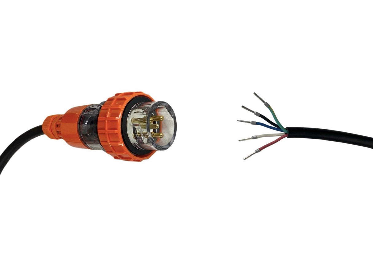 Appliance Lead 20 Amp 5 Pin Round Three Phase Plug with Bootlace Pins/or Lugs