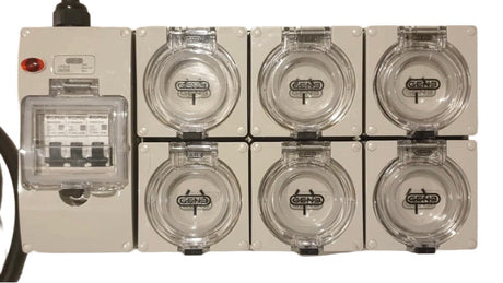 Portable Power board adapter 20 Amp 3 phase 5 pin to 6 x 240v RCBO 15A outlets