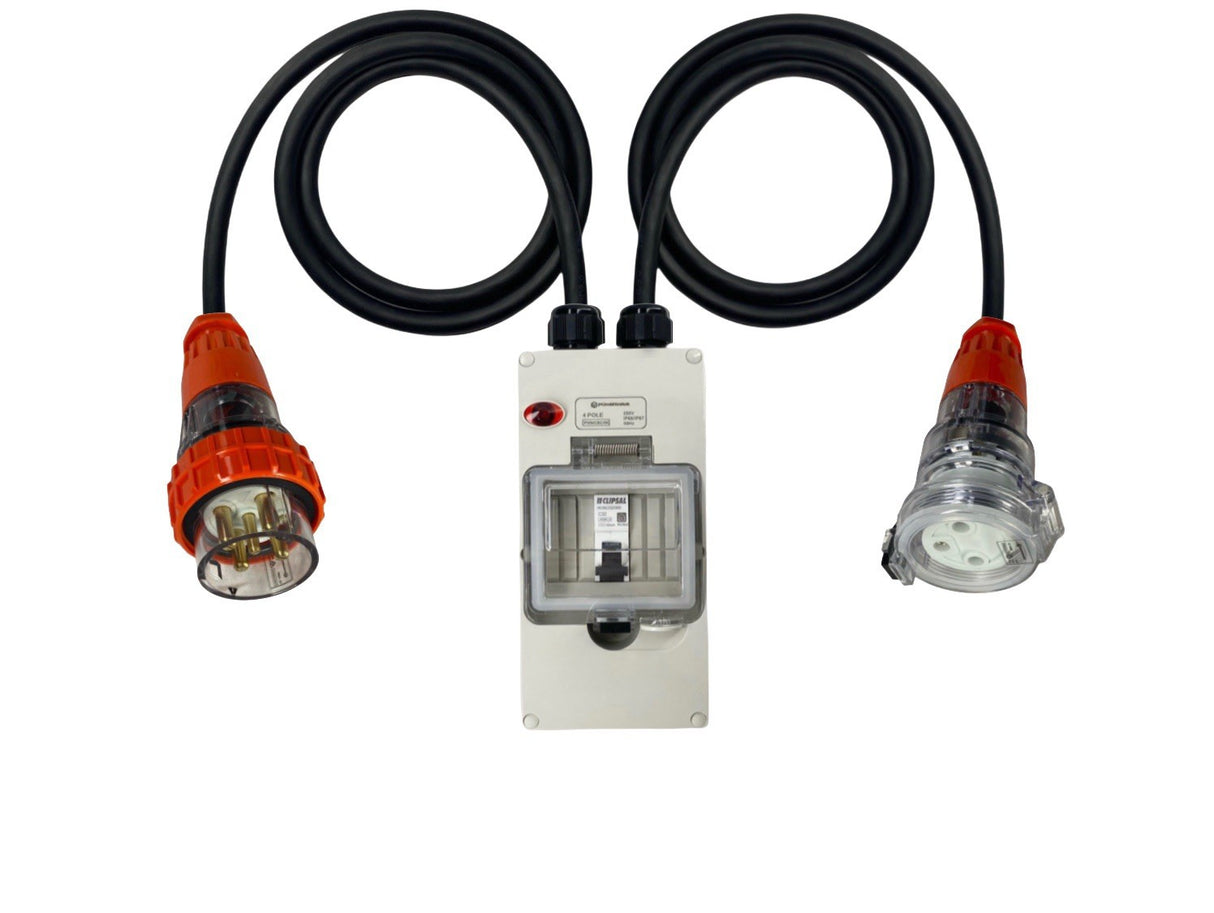 Power Adapter 32 Amp 5 Pin Three Phase to 32 Amp 3 pin Single Phase Socket