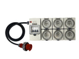 Power Board CEEform 16 Amp 5 Pin Three Phase to 6 x 15 Amp 3 pin outlets
