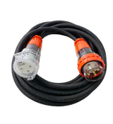 20 Amp 5 Pin 3 Phase, to 20 Amp 3 Pin Single Phase, 5m Adapter Extension Lead
