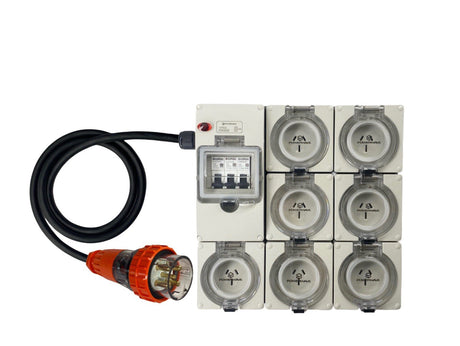 Power Board 32 Amp 5 Pin Three Phase to 7 x 15 Amp 3 pin single phase outlets