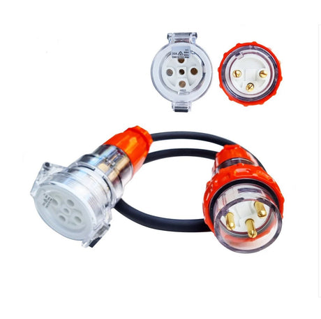 EV Charging 32 Amp 5 Pin 3 Phase Socket to 32 Amp 3 Pin Single Phase Plug