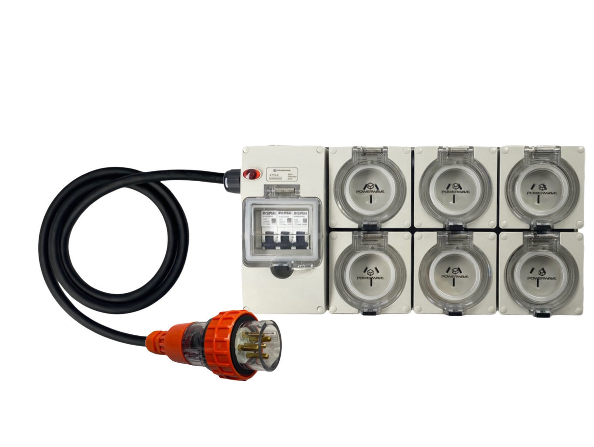 BUNDLE | 20A 5 Pin to 6 x 15A 3 Pin Board + 20A 5 Pin 10m Extension Lead